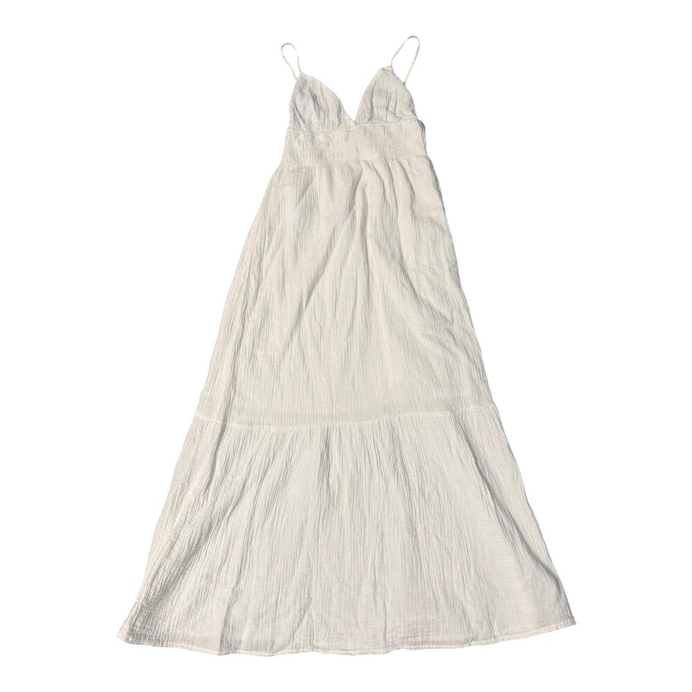 Sim & Sam White Cotton Dress Medium V-Neck Open Back Boho Cottagecore Summer